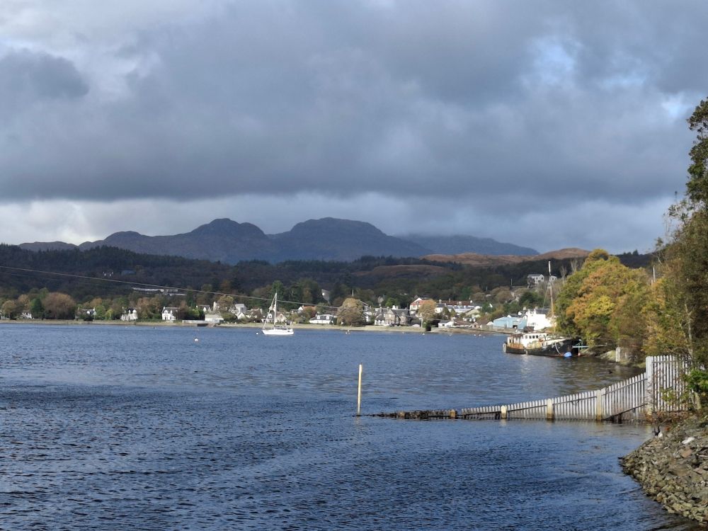 Garelochhead with background mountains. 
