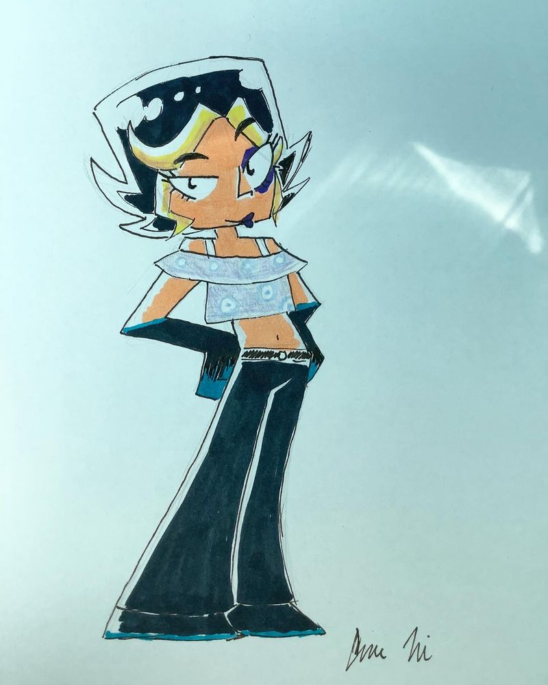 Hand drawn art of a sassy looking cartoon styled character.