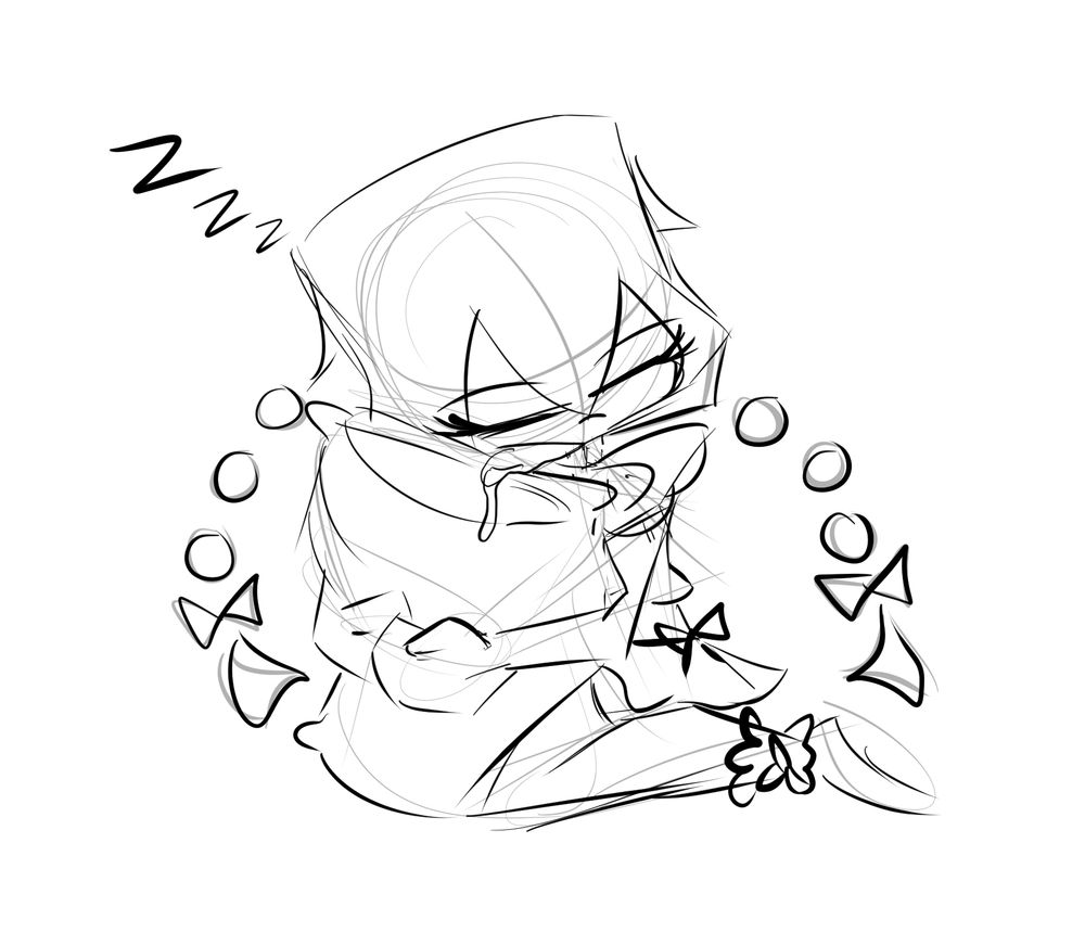 Sketch of Kanata Konoe from Love Live Nijigasaki in her jammies and sleeping on a pillow she's hugging.