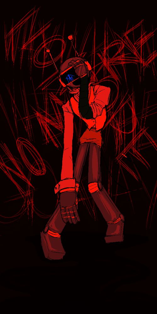 The previous image, with a filter over it, making the image sharp brighter tones of red, black, and blue.