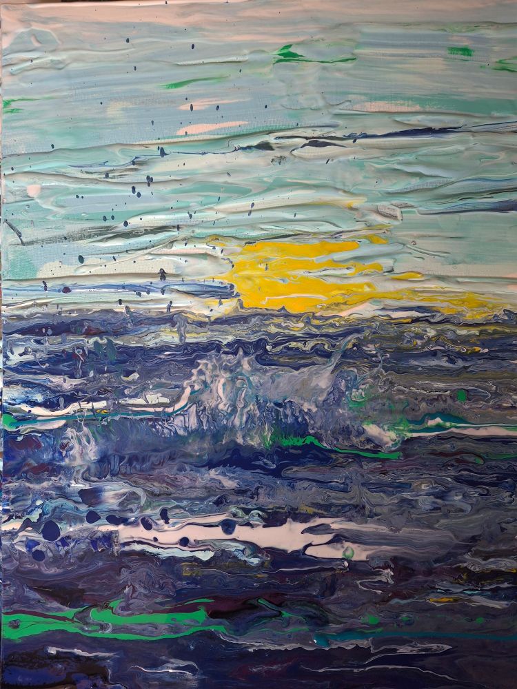 "Wild, windy and wavy" by Rita Wray©
Seascape in dark and light blues, green and yellow shades