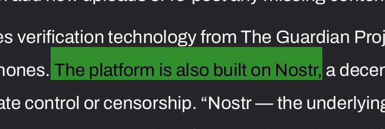 Clip from an article on the Vine reboot that notes it's built on Nostr