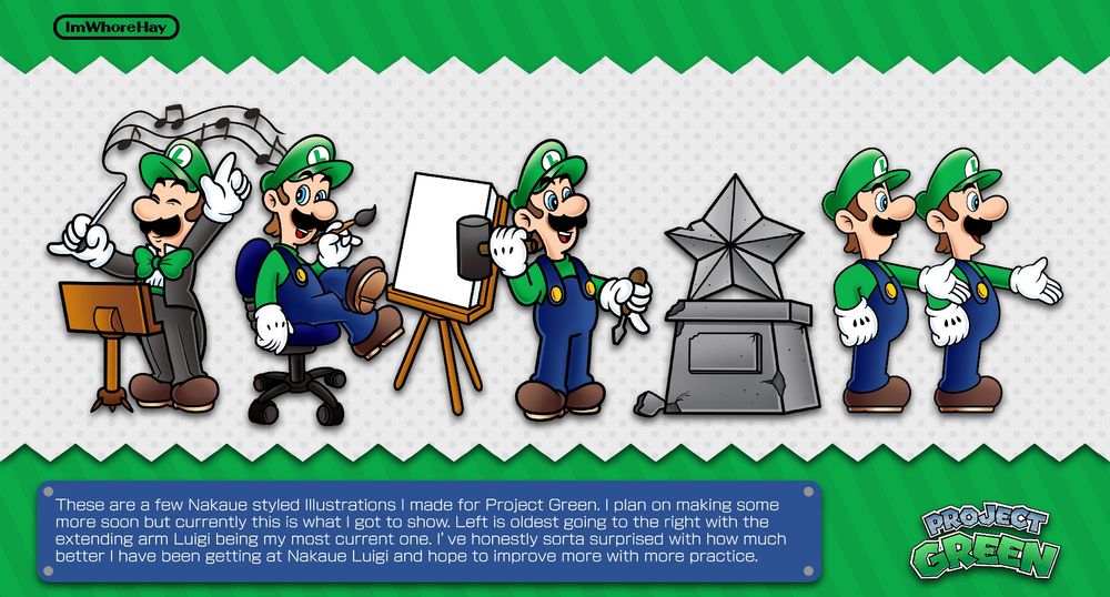 Collage of illustrations done for a friend's fan-game called "Project Green".