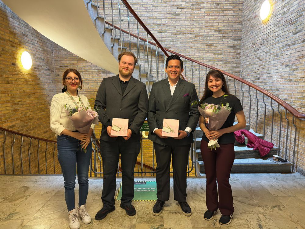 Farzaneh, Nils, Francisco, and Rocío after Nils and Francisco successfully defended their MSc thesis at Chalmers.