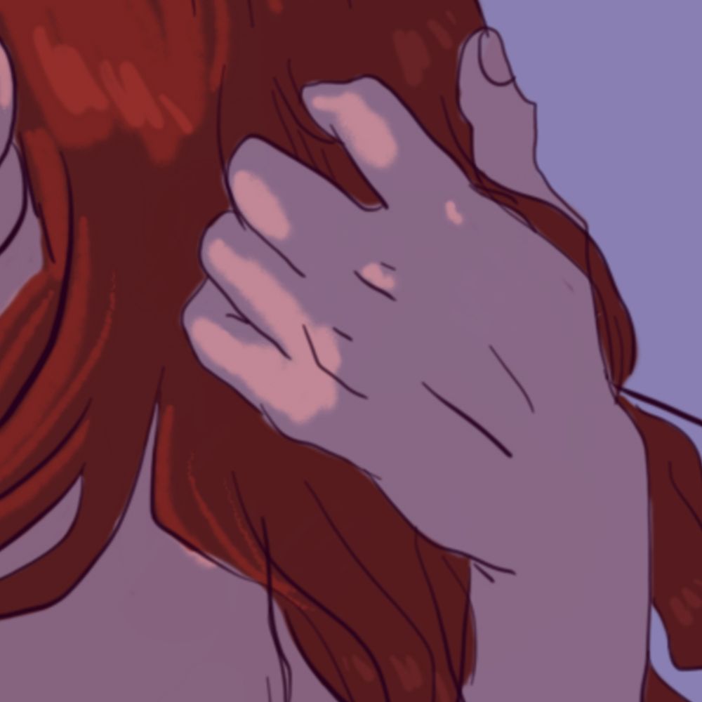 a cropped preview of a larger image featuring Aziraphale's hand gripping Crowley's hair