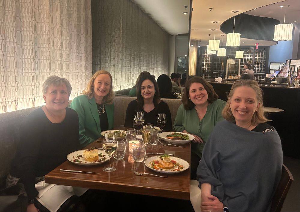 (From left): Margaret Pisani, Carol Hodgson, Lauren Ferrante, Deena Costa, Melissa Knauert out for Dr. Hodgson’s visiting professor dinner 