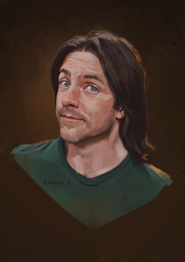 Painted portrait of a happy Matt Mercer 