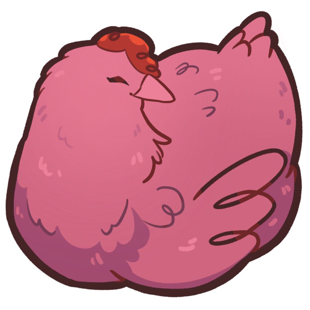 Cartoon chicken in shades of pink