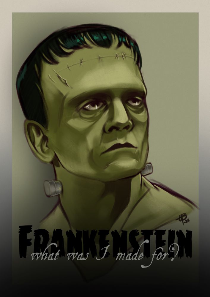 Frankenstein’s creature with the lyrics from Billie Eilish’s song What was I made for