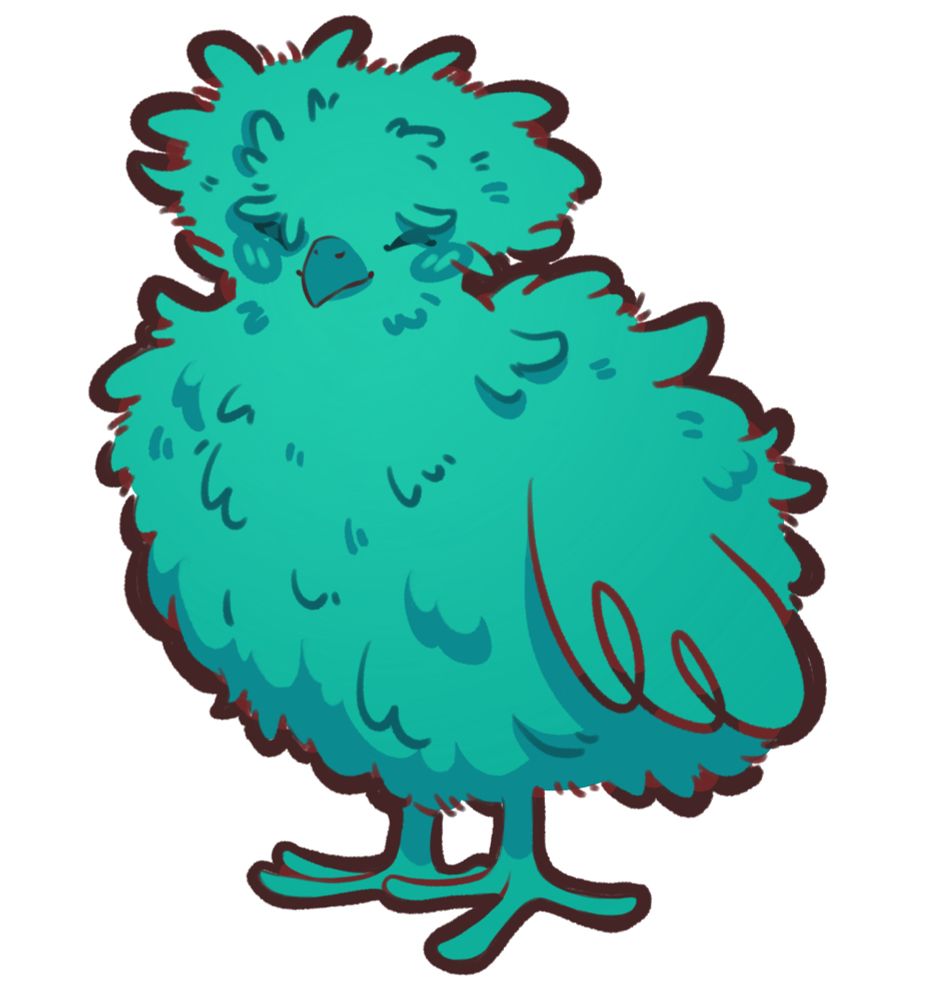 Cartoon Polish chicken in shades of teal