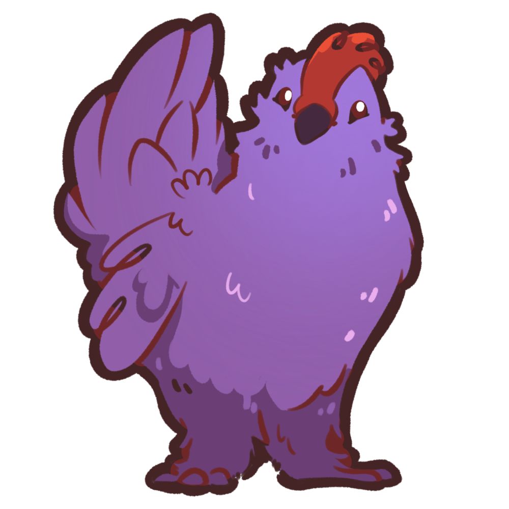Cartoon chicken in shades of purple