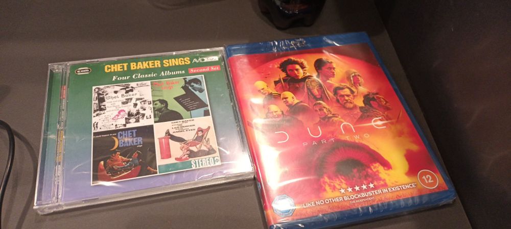 a compilation cd of four chet baker albums and a dune part two blu-ray 