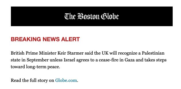 "British Prime Minister Keir Starmer said the UK will recognize a Palestinian state in September unless Israel agrees to a cease-fire in Gaza and takes steps toward long-term peace."