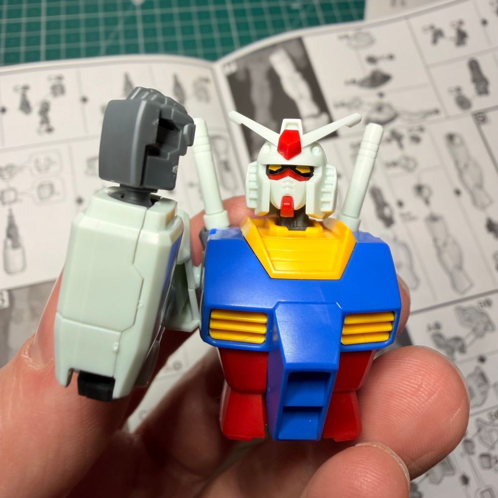 The upper torso and right arm of the RX-78-2 Gundam - the classic, original Gundam.
