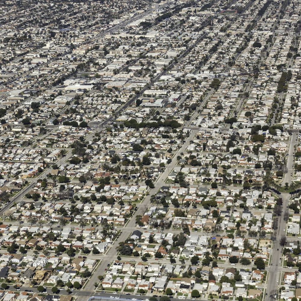 Overhead shot of LA showing single family homes as far as the eye can see