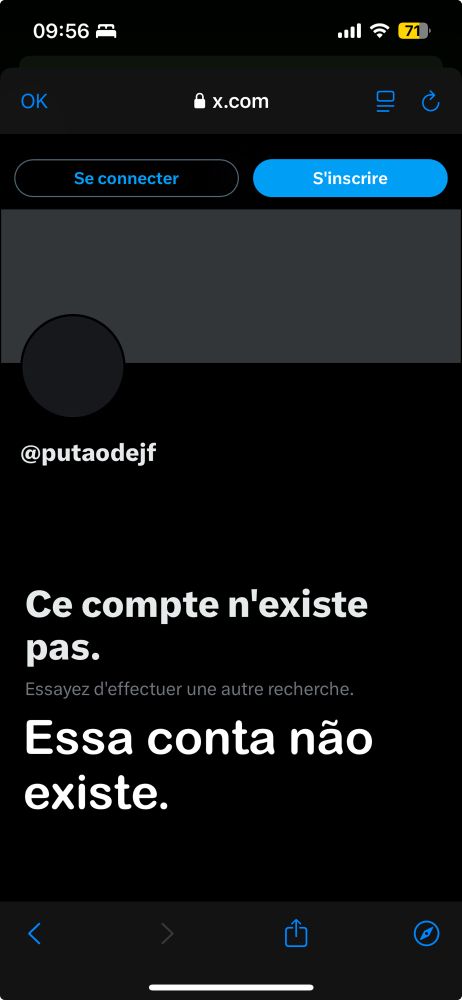 Print da tela do xwitter falando que a conta @putaodejf não existe