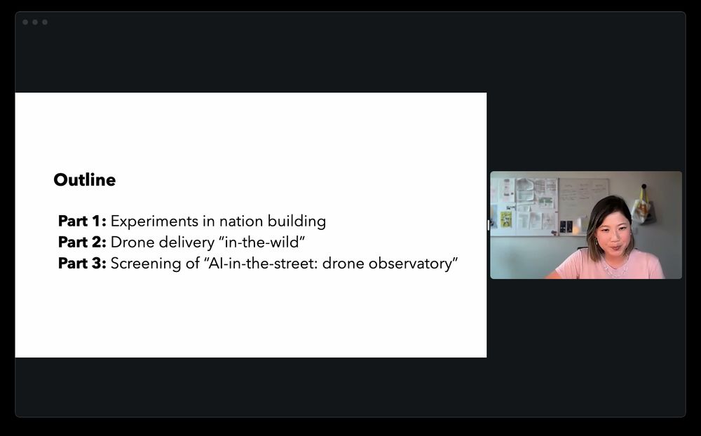 Screenshot of Thao Phan presenting on "Testing-in-the-wild: innovation nationalism and the colonial dynamics of new technology testbeds" at Centre for Drones and Culture, University of Cambridge.