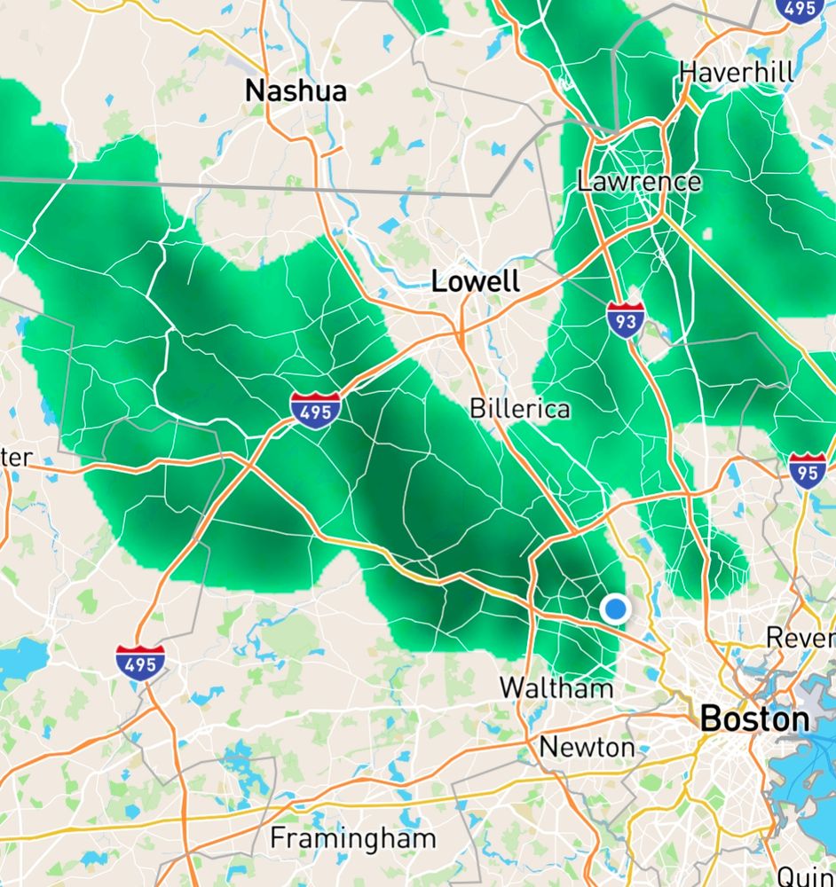 Weather radar showing rain in the area