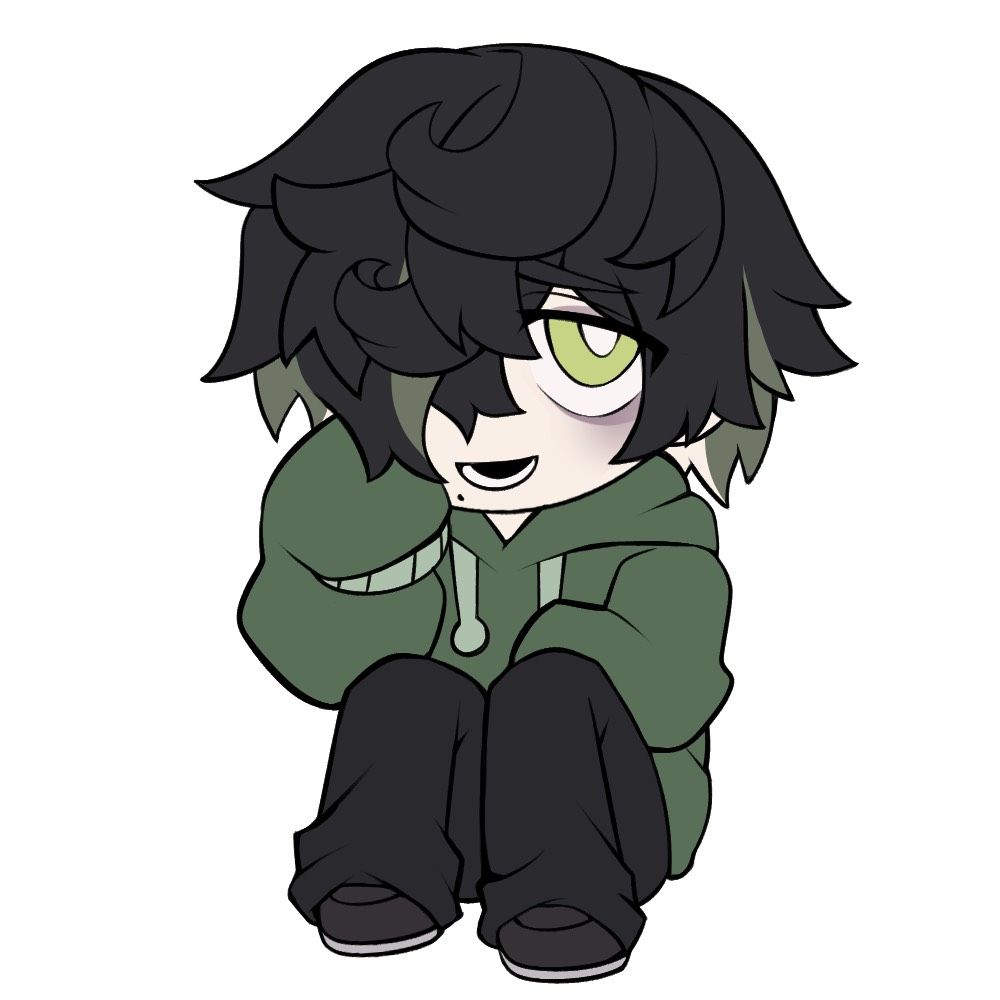 flat coloured full-body chibi art of my oc, Sai. Cakeverse OC.