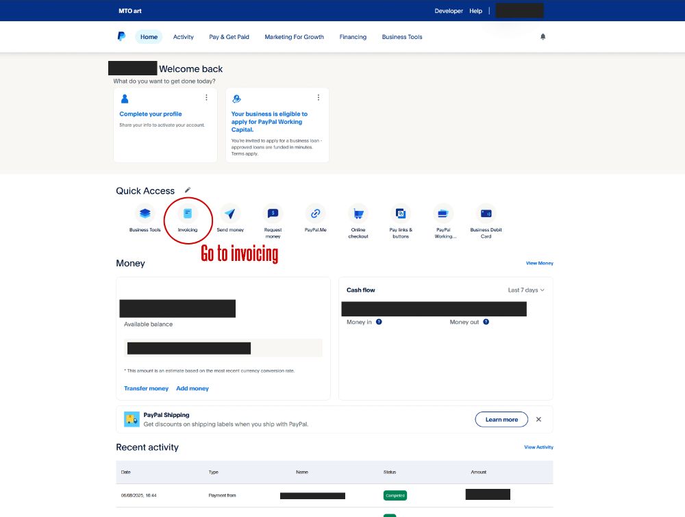 Screenshot of paypal layout
