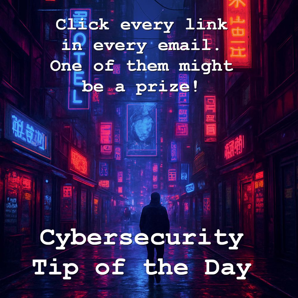 Click every link in every email. One of them might be a prize!

Cybersecurity Tip of the Day