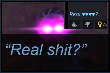 A Steam screenshot with the caption "Real shit?" It's censored with hearts on the clickthrough, but not the thumbnail