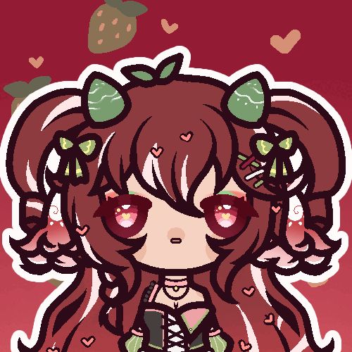 Gif icon of a cow kemonomimi with long red hair