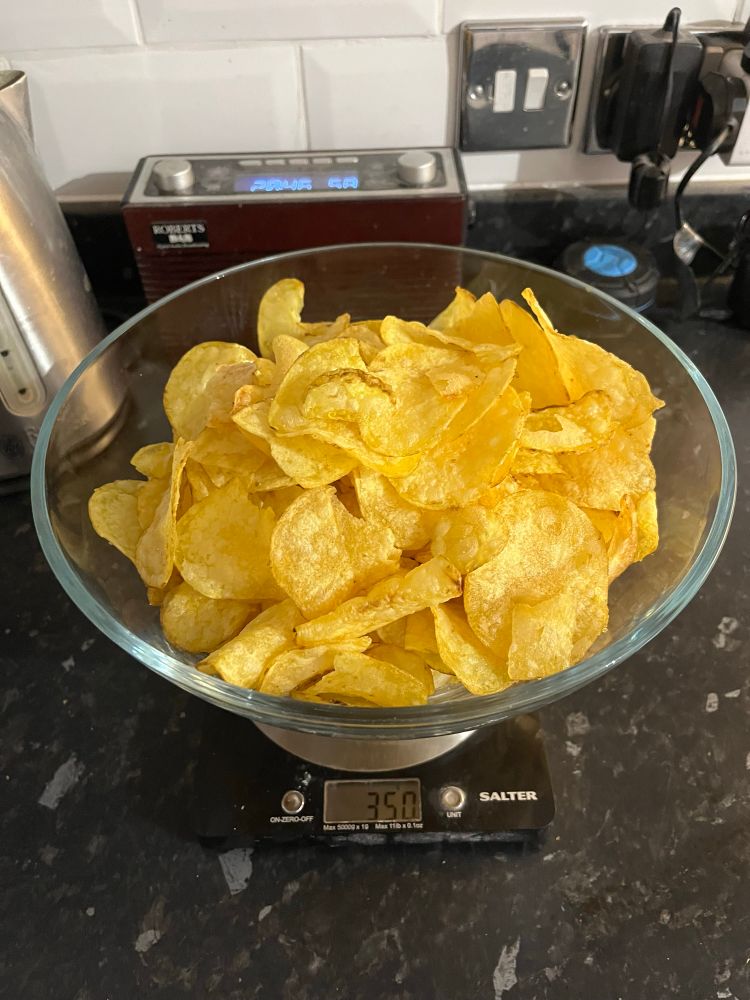 350g of crisps in a bowl