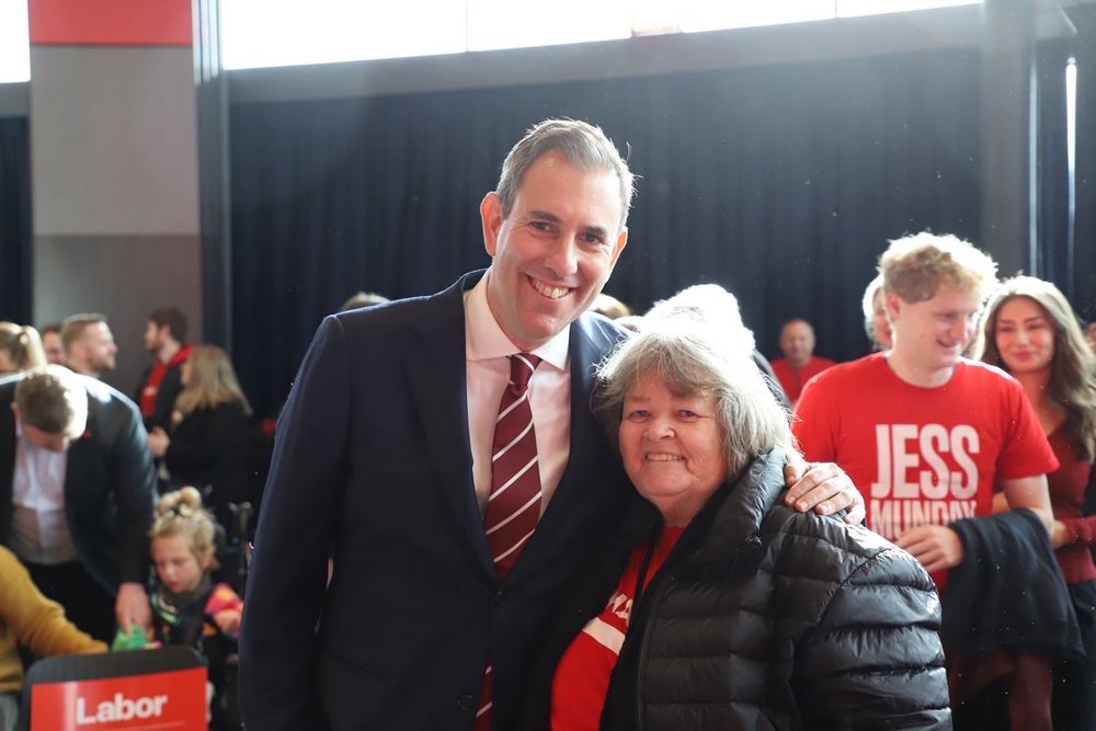 Jim Chalmers with Lyn, Labor volunteer.