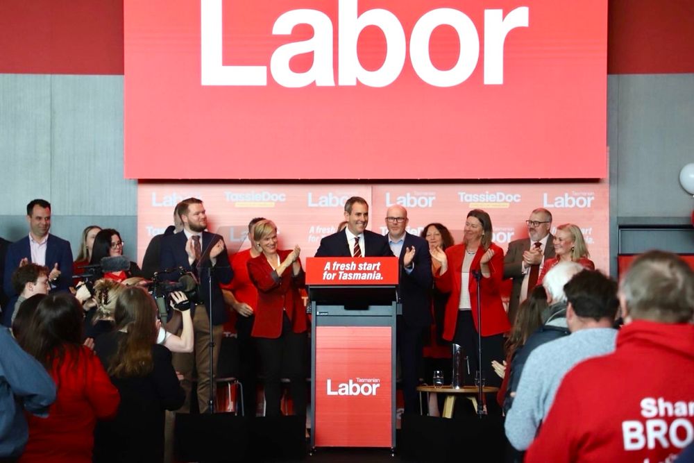 Jim Chalmers on stage at Tasmanian Labor campaign launch.