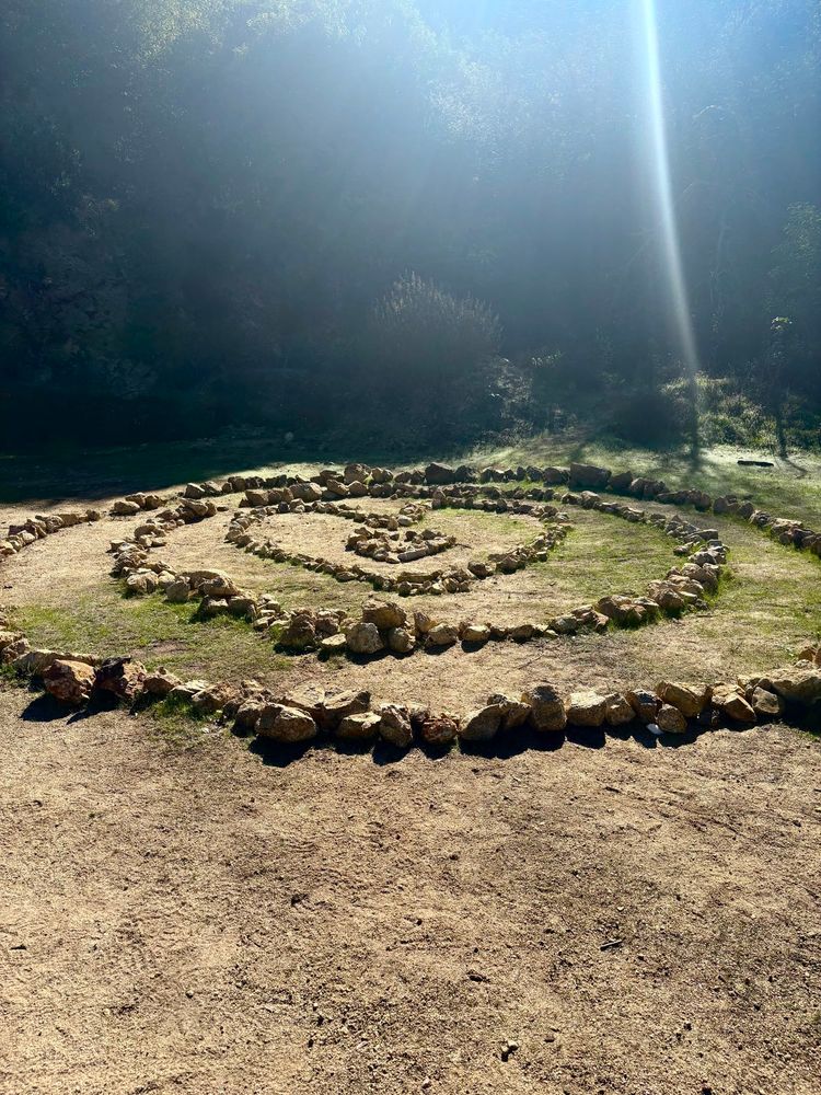 Heart labyrinth made of rocks in Griffith Park