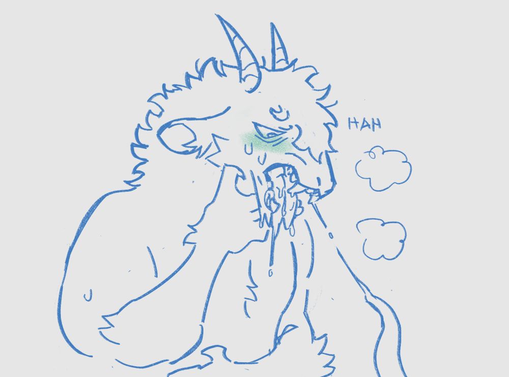 The same dragon, panting, drooling, and exhausted. 
