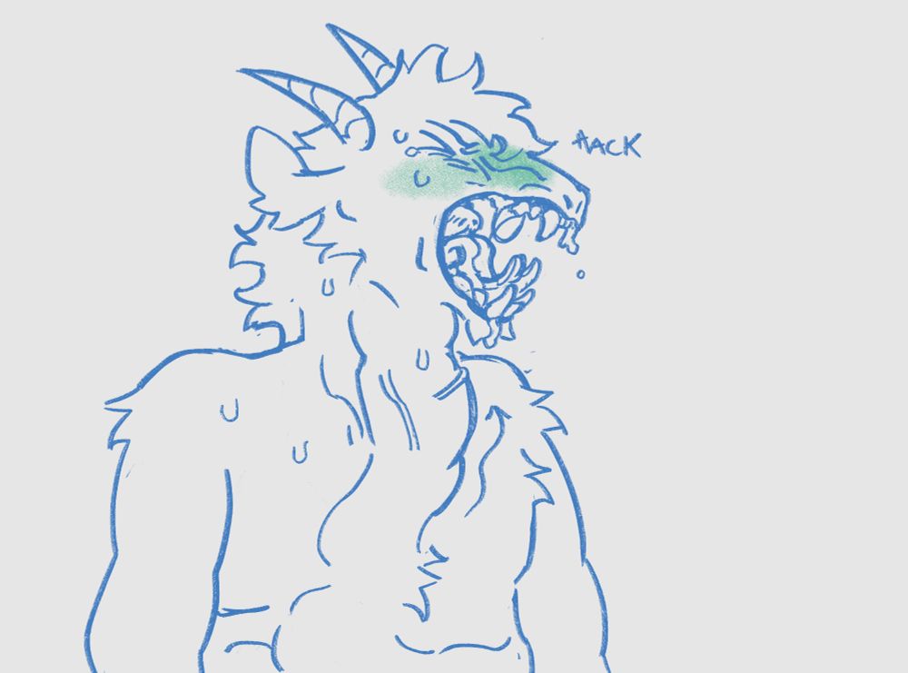 The same dragon, hurling with their mouth open wide. A snake's snout is barely visible within their mouth. 