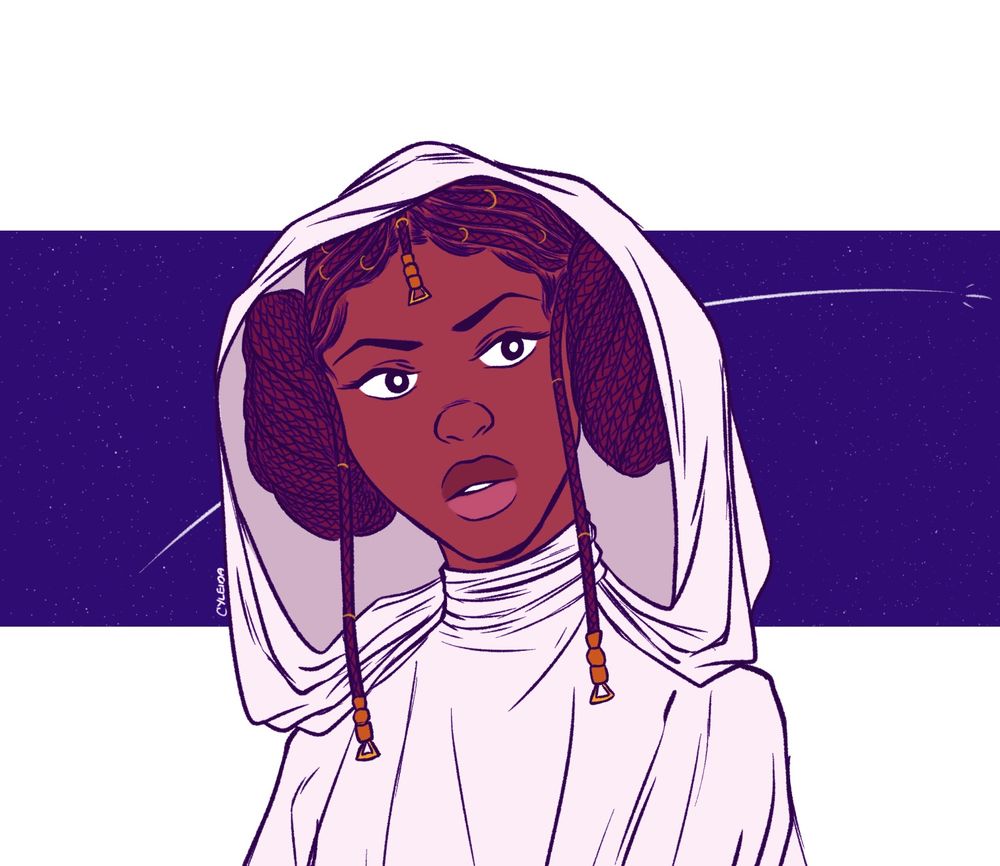 Princess Leia with Fulani braids and her signature side buns.