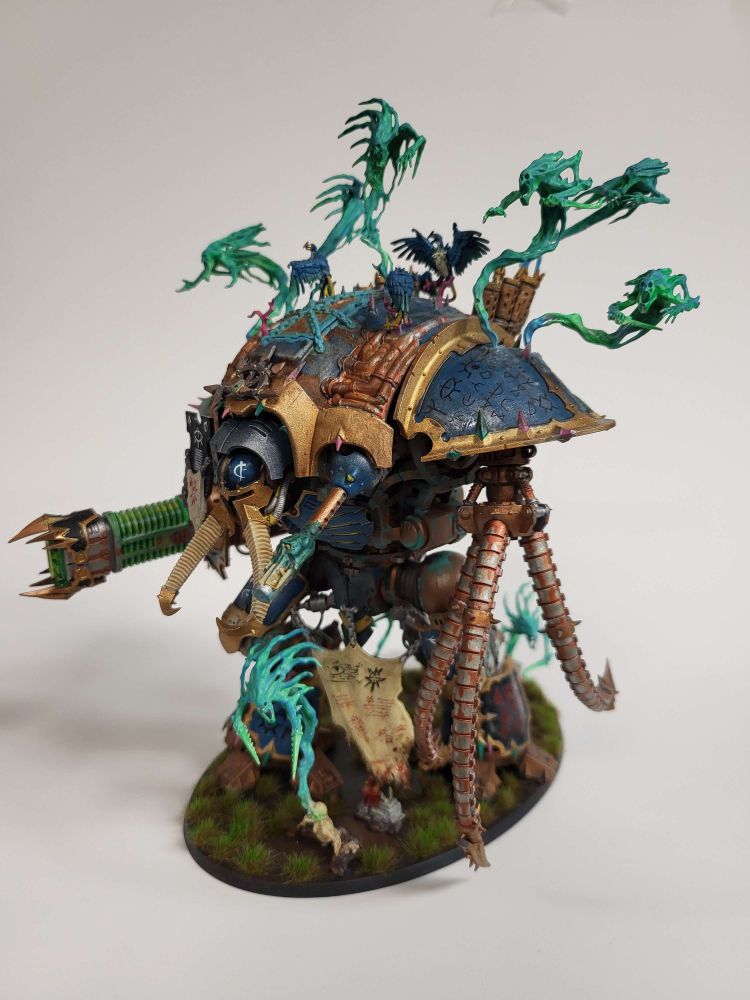 Warhammer and miniature painting has been a great outlet to forge creativity, despite the aches to my wallet. I hope it wont be a big distraction in the future, but a nice hobby to come back to after a long day. This is a Knight Abominant, a chaos knight from Warhammer 40k.