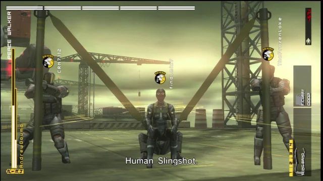 Four MSF (Men Sucky Fucky (very canon title)) soldiers utilising the advanced 'Human Slingshot', the pinnacle of military technology