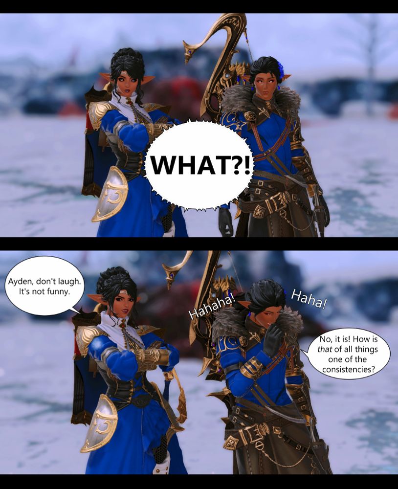 Aymeric, off frame is yelling "WHAT?!"

Meanwhile Ayden begins to laugh. Leá scolds him.

Leá: "Ayden, don't laugh. It's not funny." 

Ayden: "No, it is! How is *that* of all things of the consistencies?"