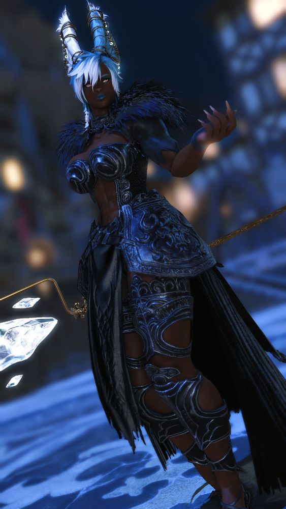Chione is standing in a power pose with her staff in hand