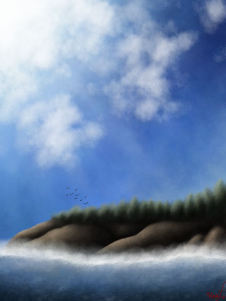 "This Island Doesn't Exist"

A rocky, forested coastline on a sunny day. Birds fly above the trees.