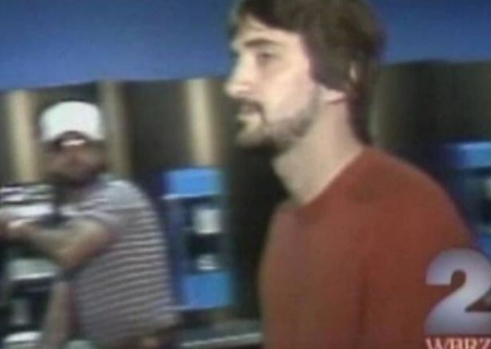 Gary Plauché, the man in the white hat, seconds before shooting dead the monster who kidnapped and raped his son Joseph.