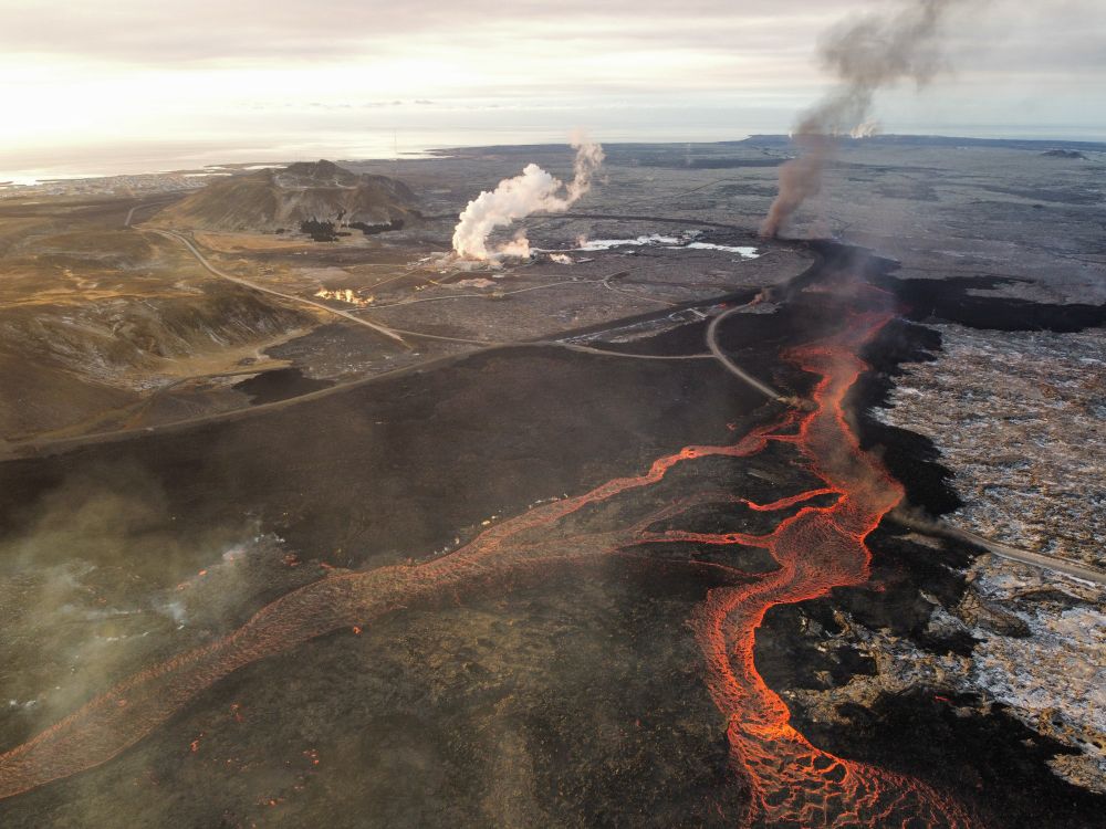 Aerial image showing the main lava river at the beginning of the November 2024 eruption at Sundhnúksgígar, Iceland. 