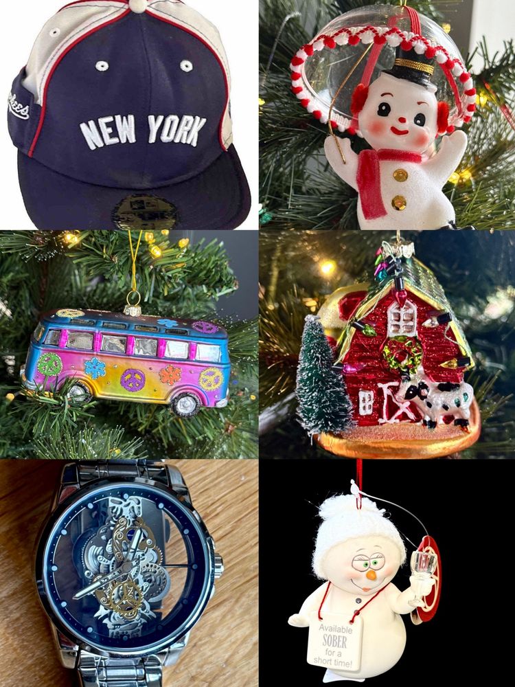 Vintage Christmas ornaments, a vintage New York Yankees hat, a vintage watch at Vintage Habibi 