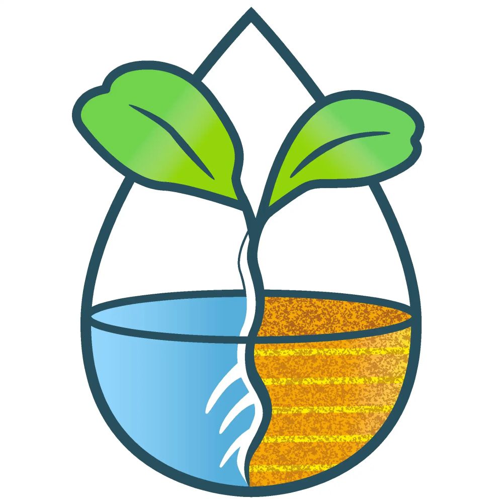 The logo of the Hydrosensing project symbolically and conceptually represents the scientific goals of the initiative, which focus on how plants perceive and respond to water stress.

The image is framed within a water droplet, an element that directly references water as both a vital resource and the main subject of study. Inside the droplet, a plant with two green leaves grows from the center, symbolizing plant life and its interaction with water availability.

The lower half of the droplet is vertically divided into two distinct sections:

    The left half, in blue, represents a moist or well-irrigated environment.

    The right half, in brown and ochre tones, suggests a dry soil or drought conditions.

Roots extend downward from the plant's central stem into water, visually conveying the concept of a plant sensing and responding to different levels of water availability.

The design visually reinforces the mission of the Hydrosensing project: to understand the molecular and physiological mechanisms by which plants perceive water stress, with the aim of contributing to the development of crops that are more resilient to climate change.