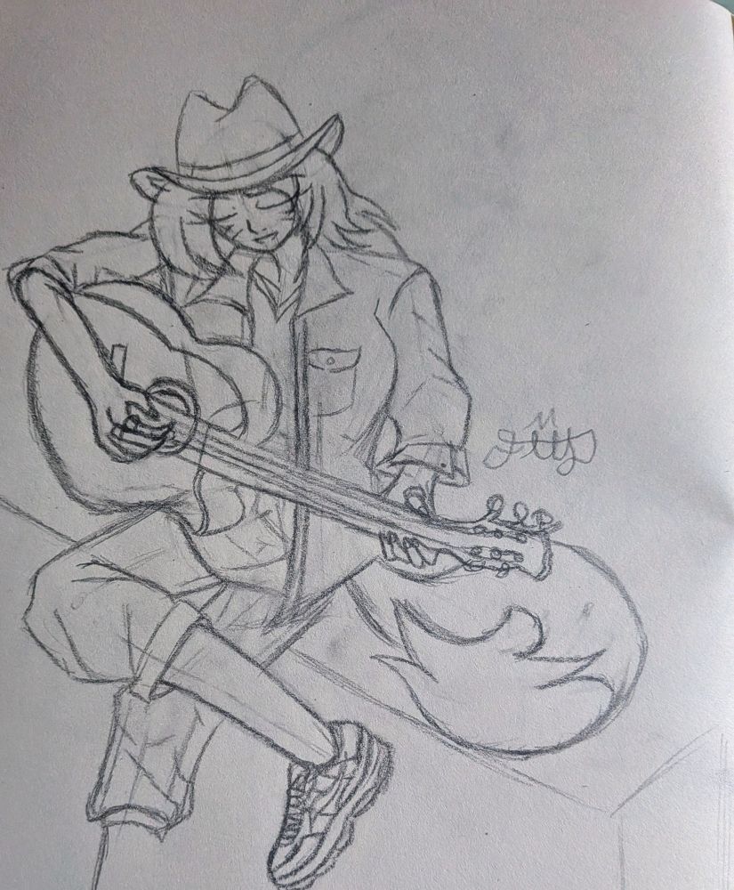 Aqua plays on her guitar wearing a cowboy hat. Whatever could she be playing?