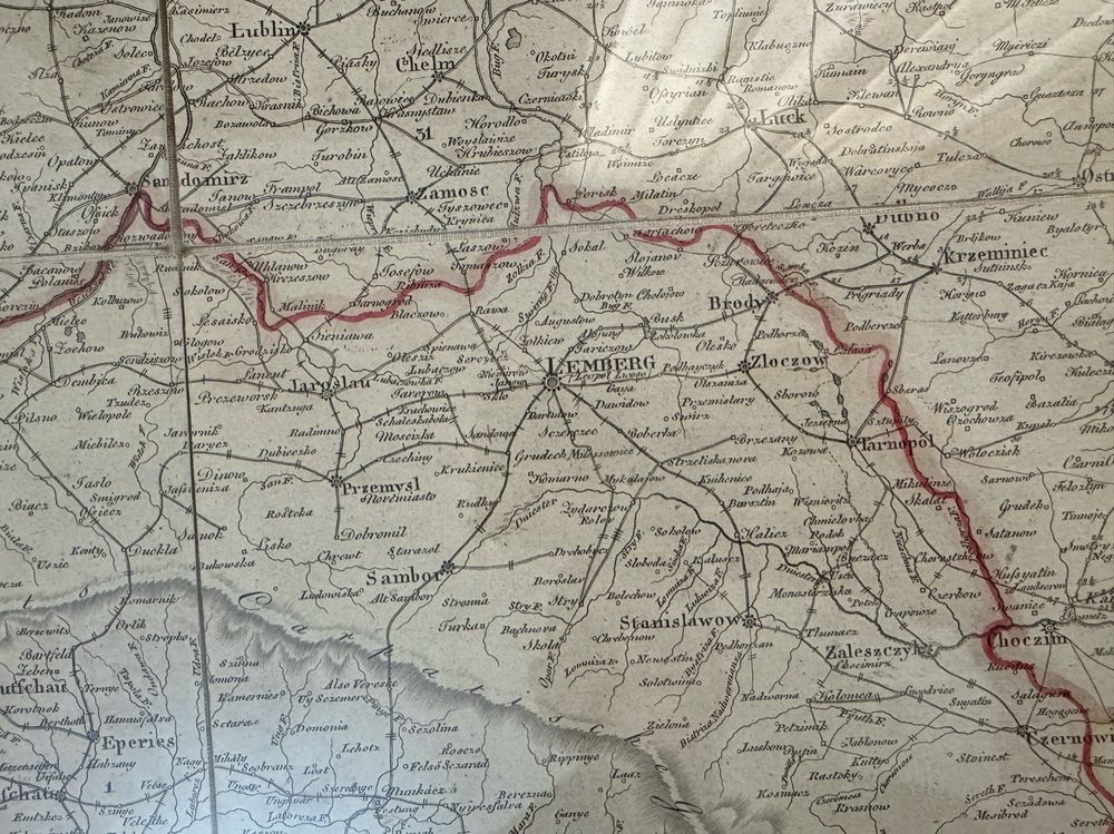 The northeastern border of the Austrian Empire in 1816, with settlements labeled in German. 