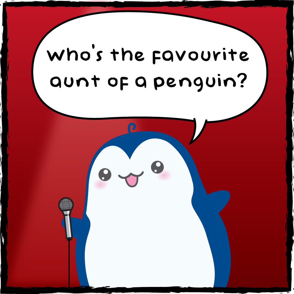 Pitsuki, the kawaii penguin, performs a stand-up comedy act, beggining with the question: Who's the favourite aunt of a penguin?