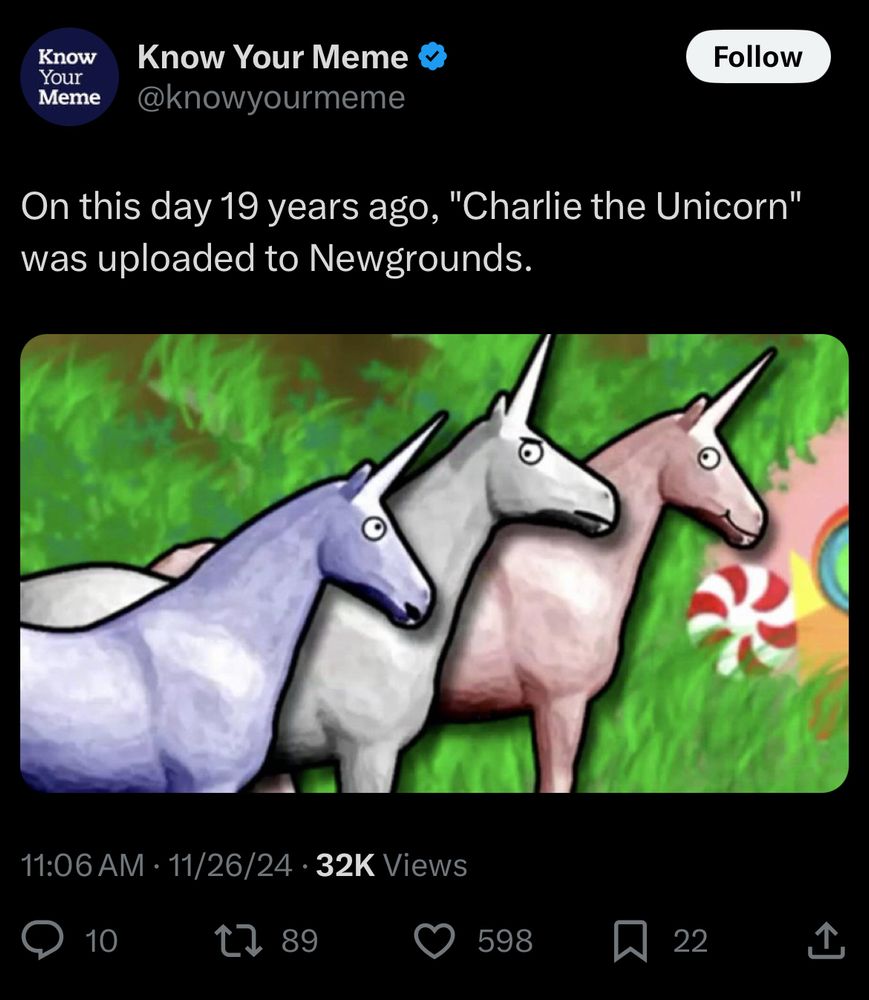 Screenshot of historic “Charlie the Unicorn” video with the three unicorns.