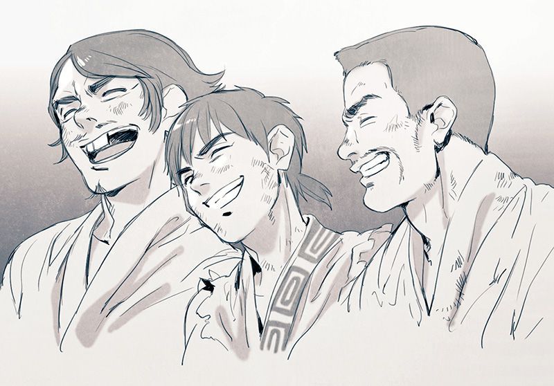 キングダム　笑い合う三人。左から尾平＆信＆尾到