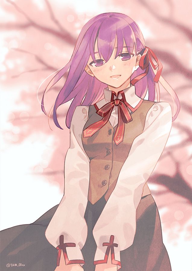 桜の木の前で微笑む桜のイラスト