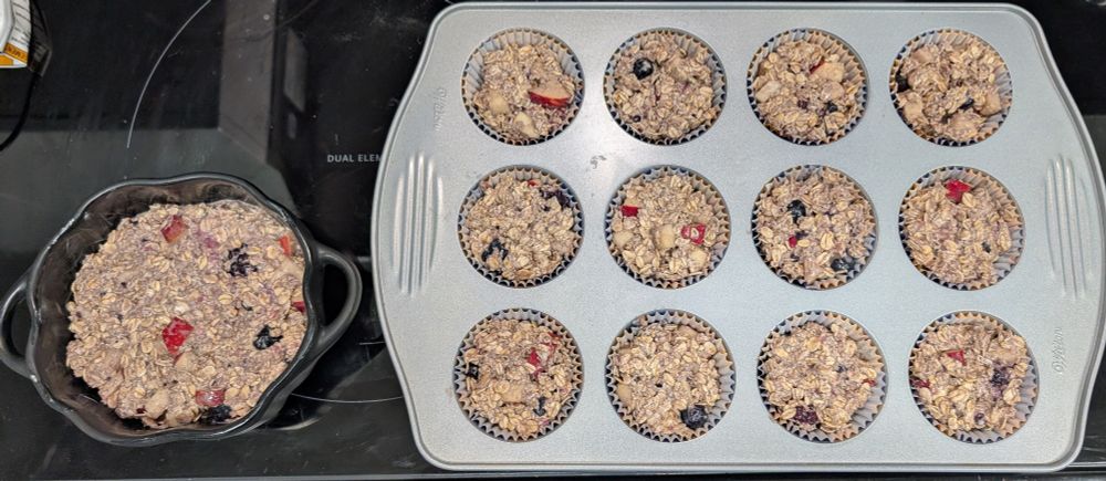 Apples, berries, oats for baking. 